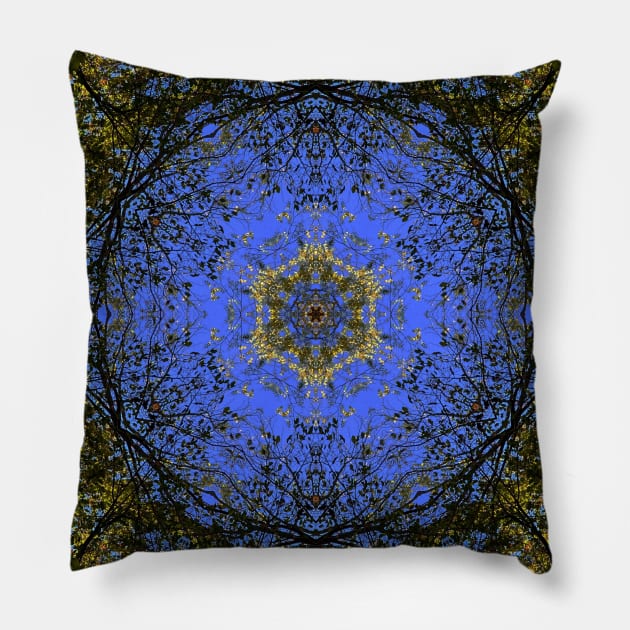 Blue Sky and Fall Foliage Textile Pattern Pillow by Zen Goat 