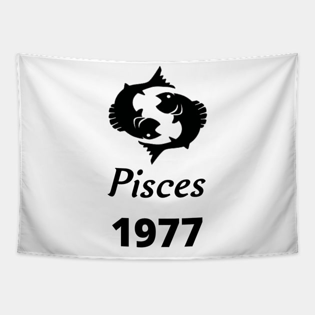 Black Zodiac Birthday Pisces 1977 Tapestry by Down Home Tees