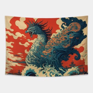 A phoenix jumping out of the waves. Tapestry