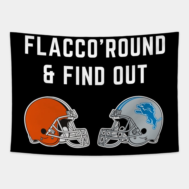 Funny Joe Flacco 'Round and Find Out Tapestry by Little Duck Designs