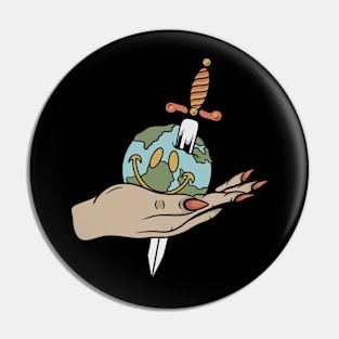 World and hand Pin