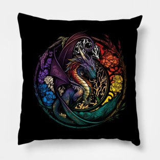 Dragon Animal Portrait Stained Glass Wildlife Outdoors Adventure Pillow