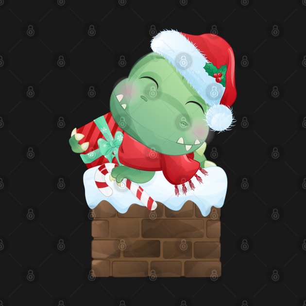 Cute Christmas T Rex Dinosaur Lying On Chimney by P-ashion Tee