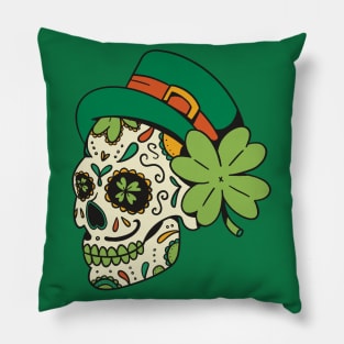 Saint Patrick's Day Sugar Skull St Patricks Day Of The Dead Lucky Shamrock Clover Pillow