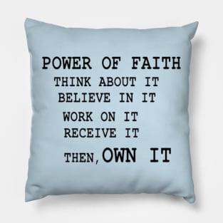 Power of Faith Illustration on Blue Background Pillow