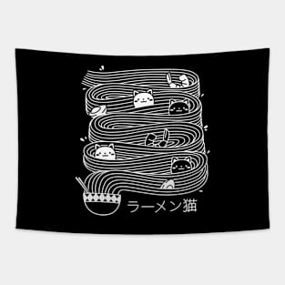 Ramen Lines Minimalist Cat Square Black and White by Tobe Fonseca Tapestry