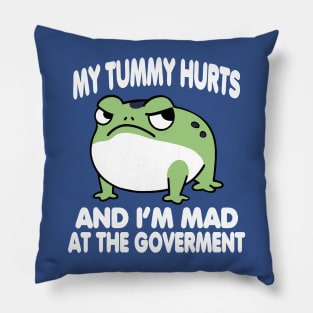 My Tummy Hurts And I_m MAD At The Government Funny Frog Meme Pillow