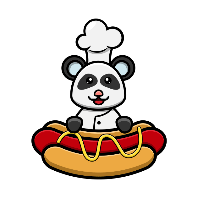 Sticker and Label Of Cute Baby Chef Panda On Hot Dog by tedykurniawan12