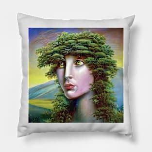 landscape with woman face Pillow