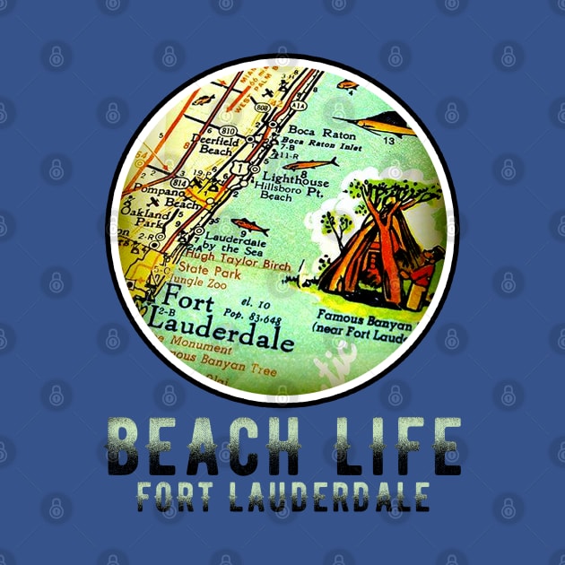 Fort Lauderdale Boca Raton Florida Beach Life Old Map by Joaddo