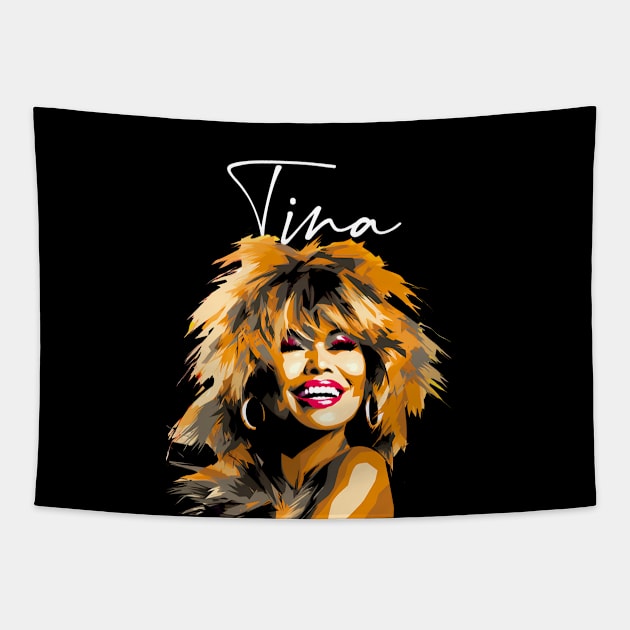 Tina Turner: The Queen of Rock, RIP 1939 - 2023 on a Dark Background Tapestry by Puff Sumo