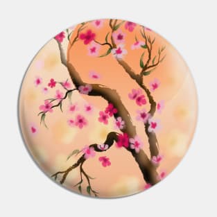 Deep yellow and pink sakura (cherry blossoms) sumi-e Pin