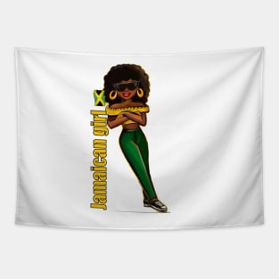 Jamaican girl 2 in the colours of Jamaican flag in black green and gold. The best of Jamaica Tapestry