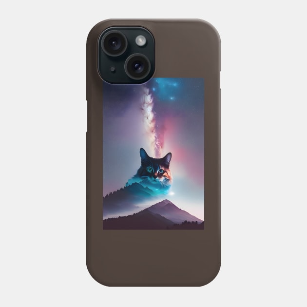 Copy of Galaxy Cat Double Exposure - Modern Digital Art Phone Case by Ai-michiart