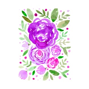 Watercolor roses bouquet - ultra violet and green T-Shirt