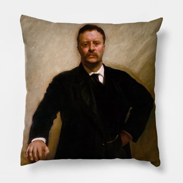 Portrait of Theodore Roosevelt by John Singer Sargent Pillow by MasterpieceCafe