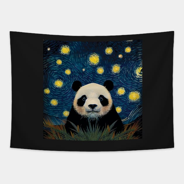 Panda on a Starry Night Tapestry by Geminiartstudio