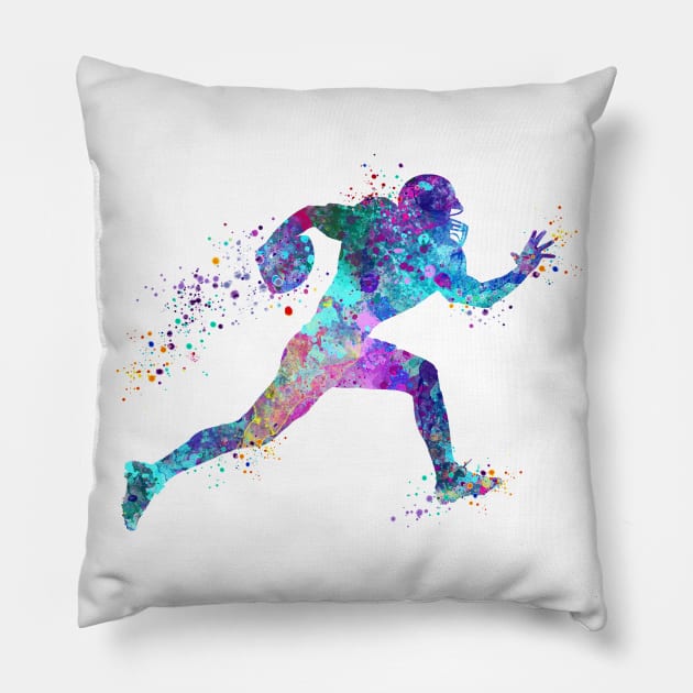 American Football Player Watercolor Pillow by LotusGifts