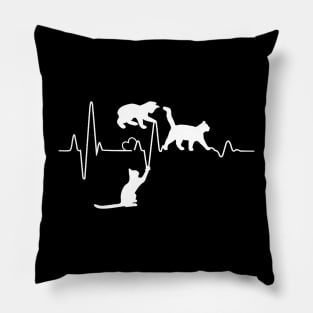 Cat Heartbeat Funny Cats Playing With A Heart Line Pillow