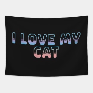 I Love My Cat Classic Video Game Graphic Peach Purple Blue Gradient Tapestry