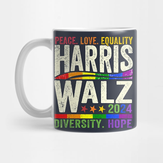 T-shirt Homme Message Politique "Harris Walz" Avec Drapeau Américain LGBT - Coton - Fait Main Aux USA