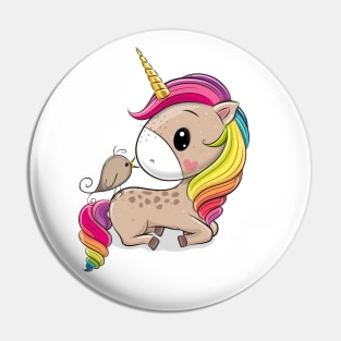 Cute unicorn and little bird. Pin