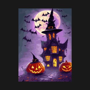 Scary Halloween pumpkins and witch house, Halloween T-Shirt