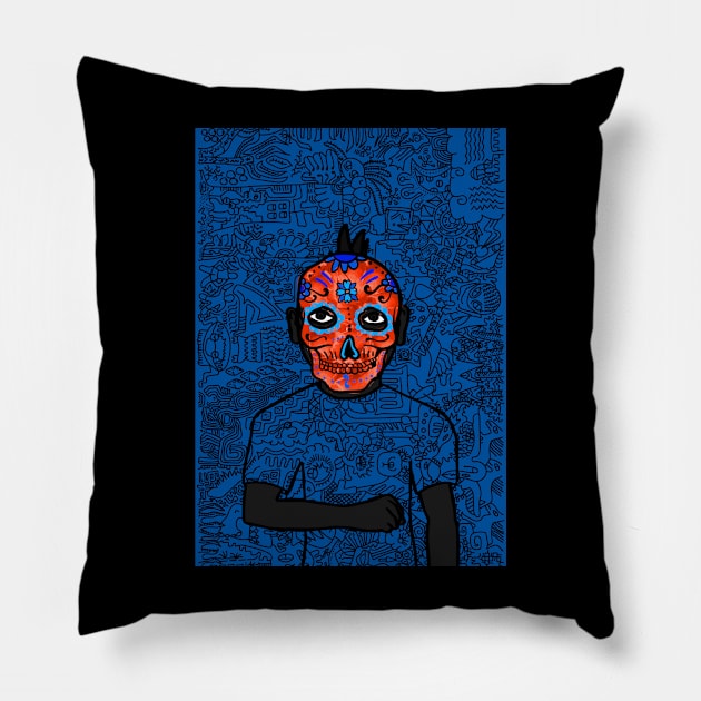 Commemorate NFT Character - MaleMask Doodle by Satoshi Nakamoto on TeePublic Pillow by Hashed Art