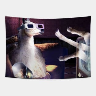 Llama With 3D Glasses Watching 3D Horror Movie Tapestry