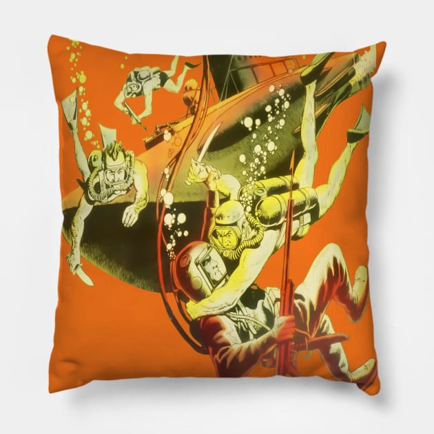 Yellow Submarine Bubbles Water Oxygen Retro Comic Vintage Cartoon Book Pillow by REVISTANGO