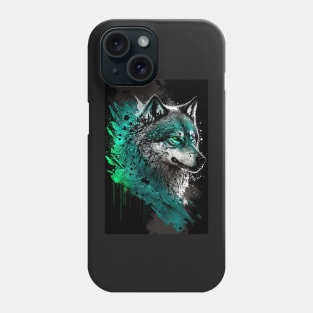 Cool Wolf portrait with green glow Phone Case