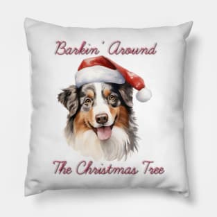 Christmas Australian Shepherd Dog in Santa Hat Pillow