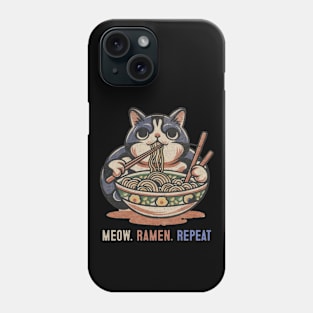 Meow Ramen Repeat Anime Cat Eating Ramen Manga Kitty Phone Case