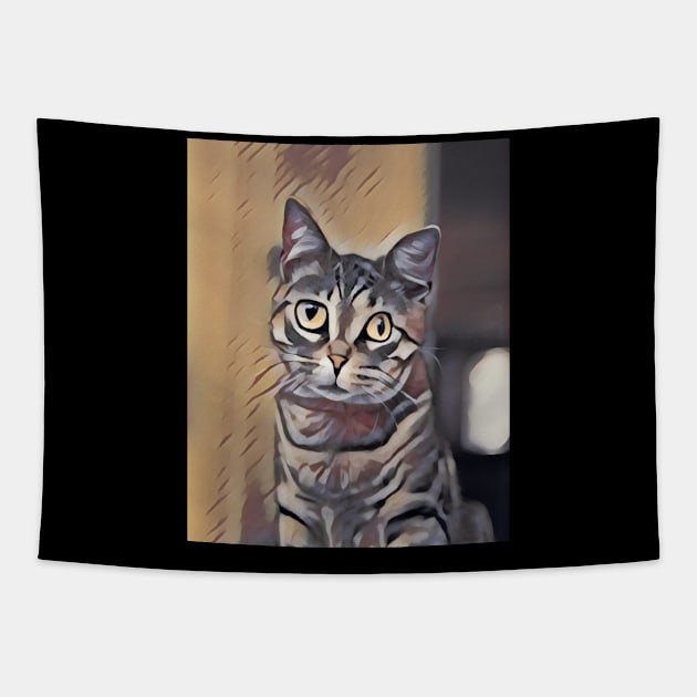 Funny cat painting abstract Tapestry by miamia