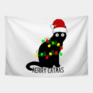 Merry Catmas Black Cat Christmas Tapestry