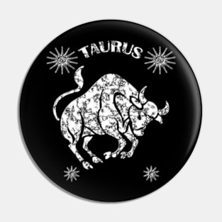 Taurus Astrology Zodiac Sign - Taurus Bull Astrology Birthday Gifts - White - Marble - Stars Pin