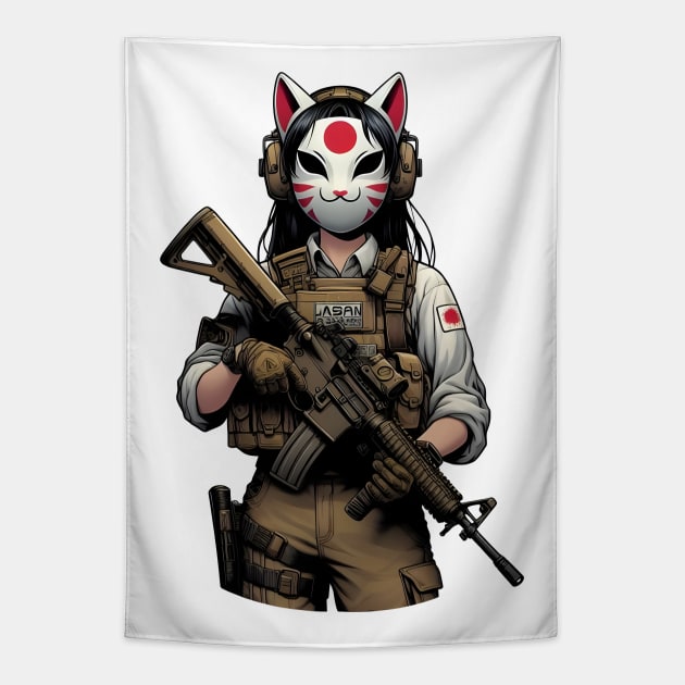 Tactical Kitsune Tapestry by Rawlifegraphic