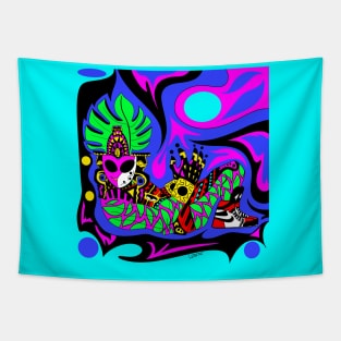 the infinity chac mool in mayan tropical sports wallpaper in sneakers style Tapestry