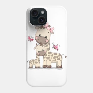 Mom giraffe and little giraffe cuddle Phone Case