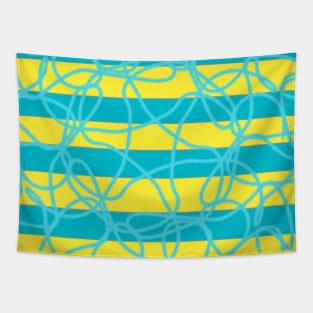 Yellow blue abstract stripes Tapestry