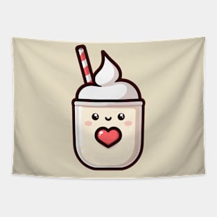 Kawaii Vanilla Ice Cream Holding a Red Heart | Cute Kawaii Food Art for Kawaii Lovers Tapestry