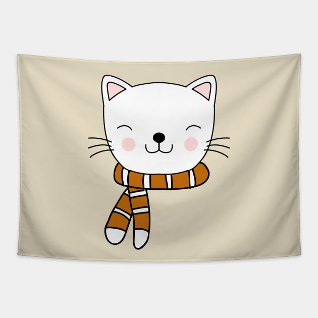 Cute and Funny Autumn Cat Tapestry by Rishirt