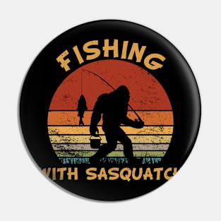 Retro Vintage Fishing Bigfoot With Sasquatch Pin