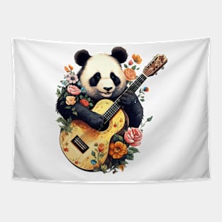 Panda Guitar Flowers Musical Tapestry