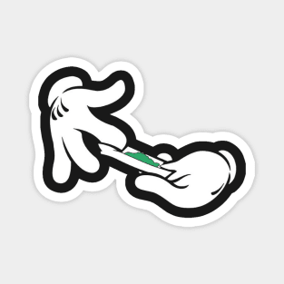 Hand of a well-known mouse rolling a green cigarette Magnet