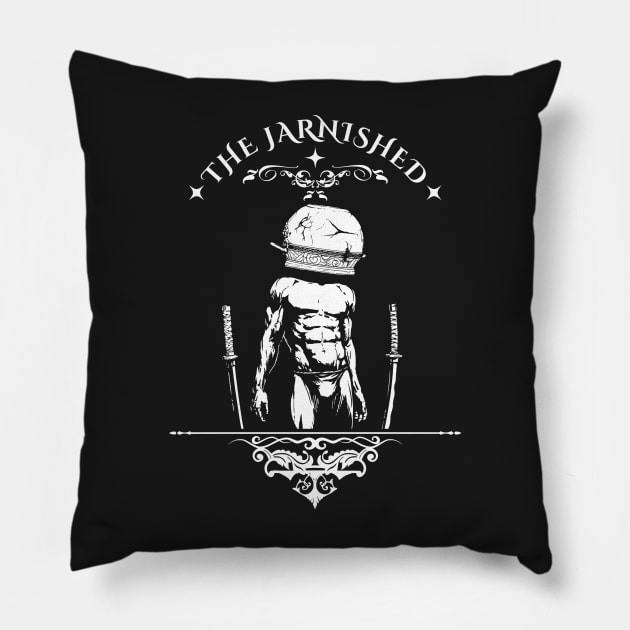 The Jarnished V2 (white print) Pillow by CreatorJ