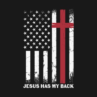 Jesus has my back, USA Flag, Christian, Cross T-Shirt