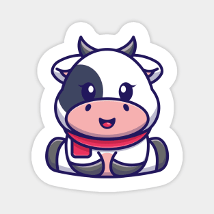 Cute baby cow sitting cartoon illustration Magnet