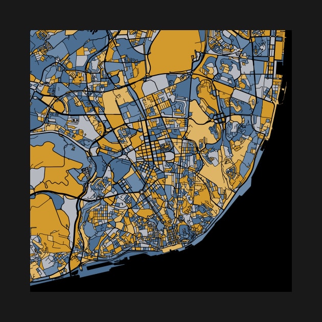 Lisbon Map Pattern in Blue & Gold by PatternMaps