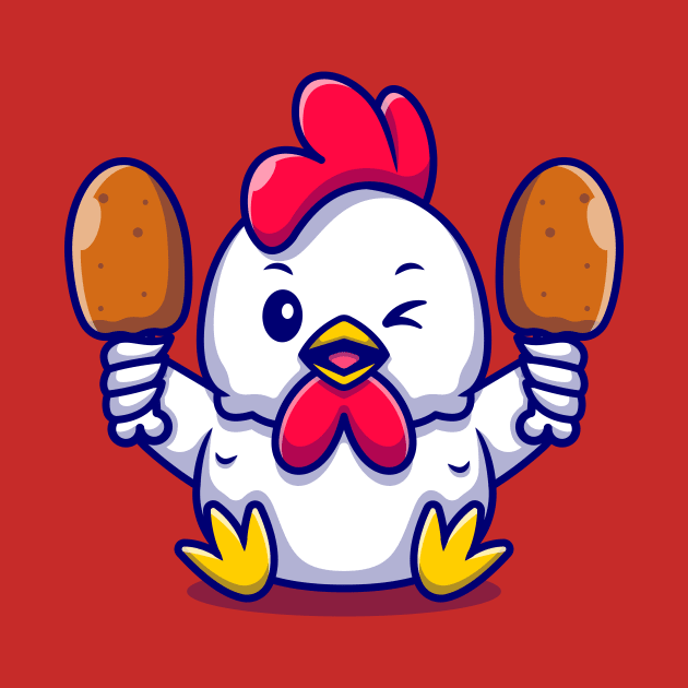 Cute chicken Holding Fried Chicken Cartoon by Catalyst Labs